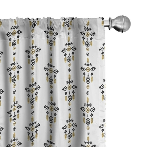 Ambesonne Tribal Window Curtains, Geometric Aztec Art, Each 28" W x 63" L, Amber Black and White