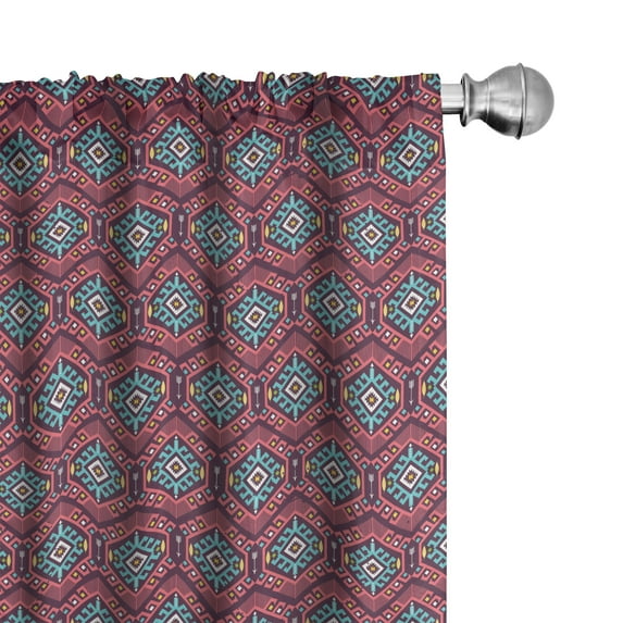 Ambesonne Tribal 4-Panel Curtains, Hipster Tribal, 56"x84", Dark Coral Turquoise