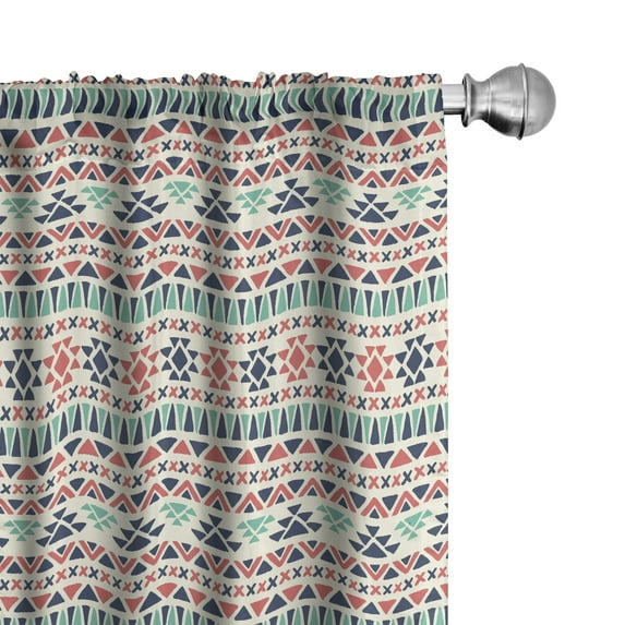 Ambesonne Tribal Window Curtains, Native Art, Each 28" W x 84" L, Night Blue Sea Green