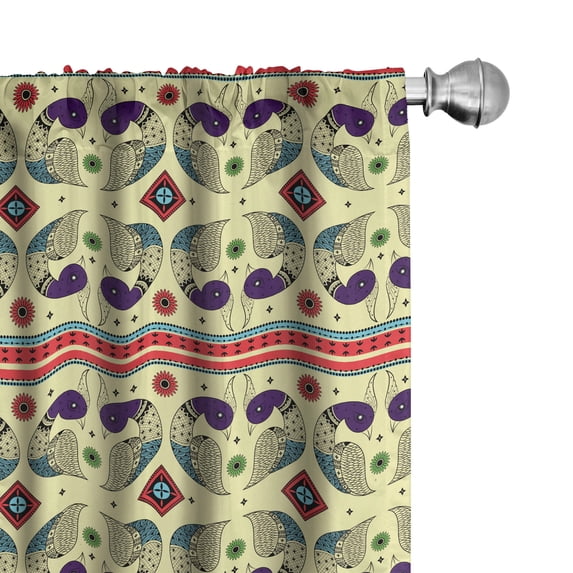 Ambesonne Tribal Window Curtains, Peacock Pattern, Each 28" W x 95" L, Cream and Purple