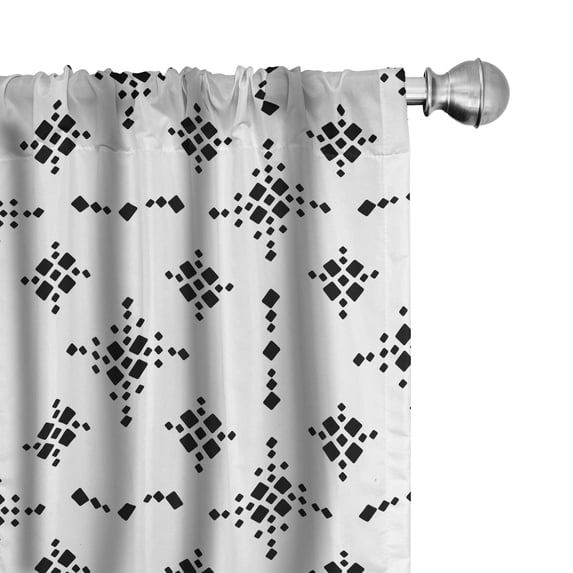 Ambesonne Tribal Window Curtains, Square Shapes Retro Effect, Each 28" W x 63" L, Black and White