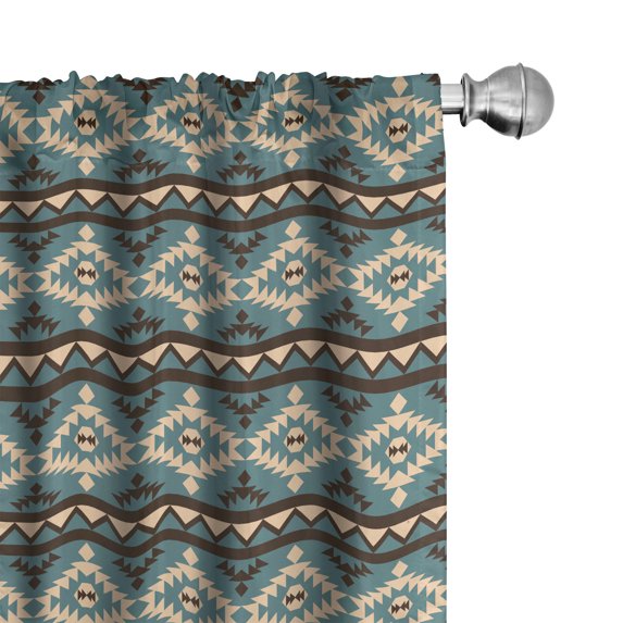 Ambesonne Tribal Window Curtains, Vintage Folkloric Ornament, Each 28" W x 95" L, Slate Blue and Beige
