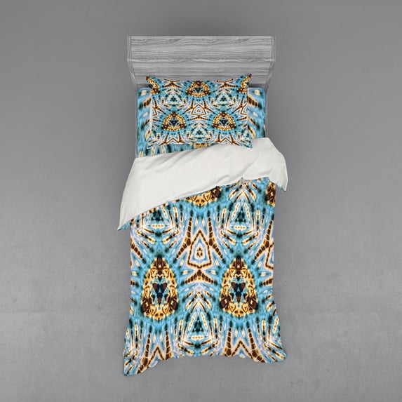 Ambesonne Tribal Bedding Set 3 Pcs, Abstract Tribal Patterns, Twin XL, Blue Yellow