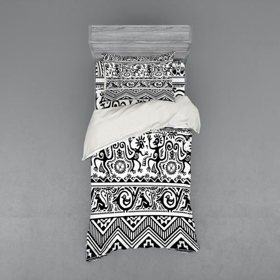 Ambesonne Tribal Bedding Set 3 Pcs, Cave Drawings, Twin, Black White