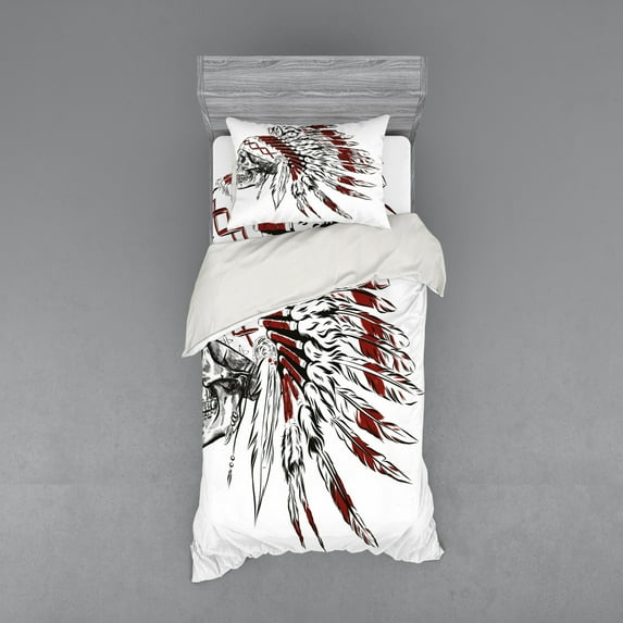 Ambesonne Tribal Bedding Set 3 Pcs, Feather Headdress, Twin XL, Burgundy Black White