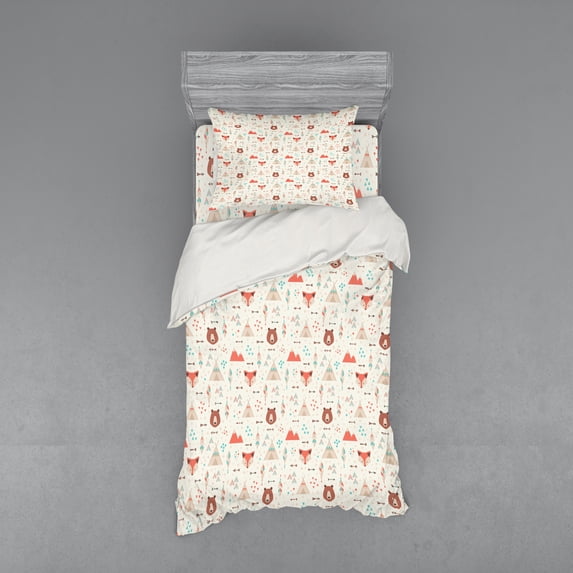 Ambesonne Tribal Bedding Set 3 Pcs, Fox Bear Arrows, Twin, Salmon Amber White