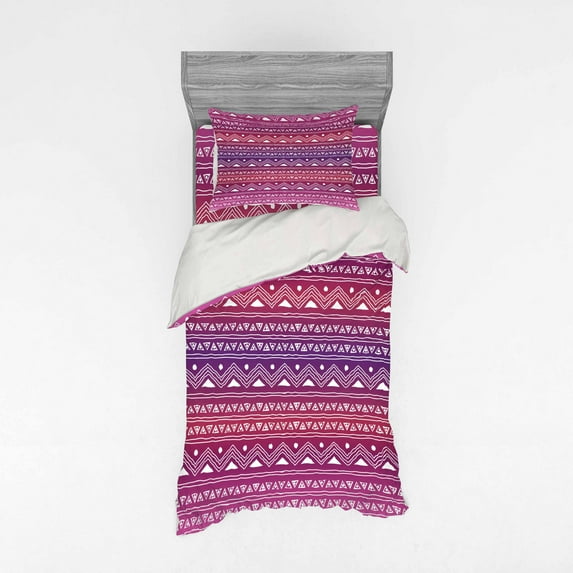 Ambesonne Tribal Bedding Set 3 Pcs, Geometric Ombre, Twin, Multicolor