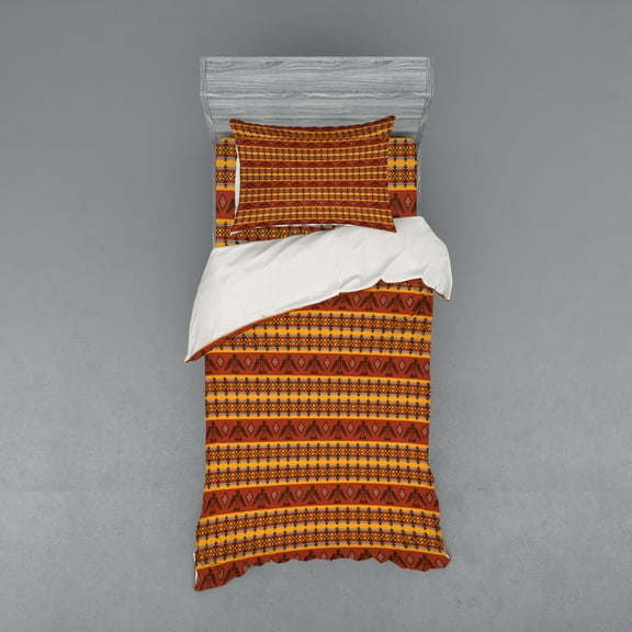 Ambesonne Tribal Bedding Set 3 Pcs, Indigenous Motifs, Twin XL, Cinnamon Marigold Grey