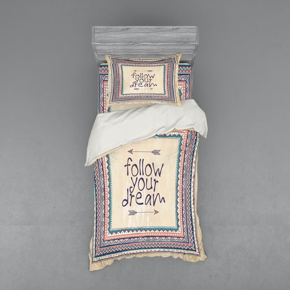 Ambesonne Tribal Bedding Set 3 Pcs, Inspirational Aztec Art, Twin XL, Tan Coral Blue