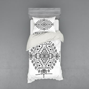 Ambesonne Tribal Bedding Set 3 Pcs, Maya Patterns, Twin, White Black