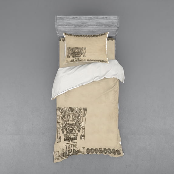 Ambesonne Tribal Bedding Set 3 Pcs, Mayan Relic, Twin XL, Tan Army Green