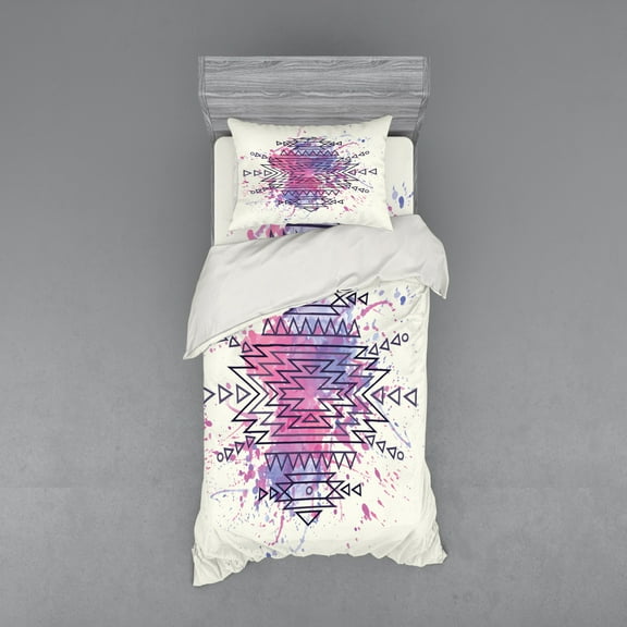 Ambesonne Tribal Bedding Set 3 Pcs, Motif Brushstroke, Twin, Pale Pink Fuchsia Lilac