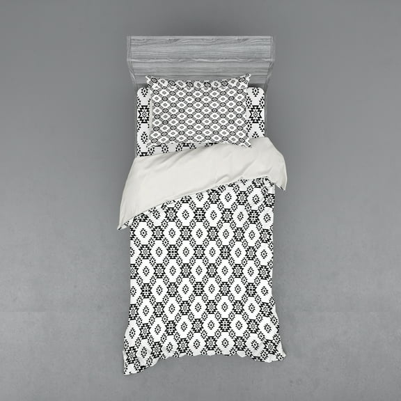 Ambesonne Tribal Bedding Set 3 Pcs, Motif, Twin XL, Charcoal Grey and White