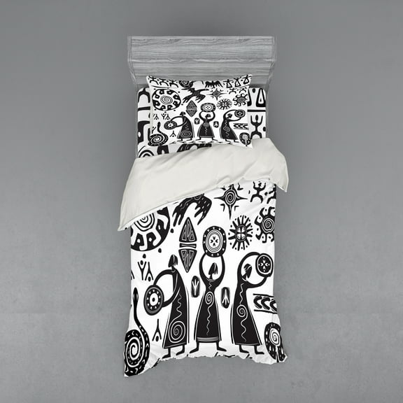 Ambesonne Tribal Bedding Set 3 Pcs, Prehistoric Cave, Twin, Black White