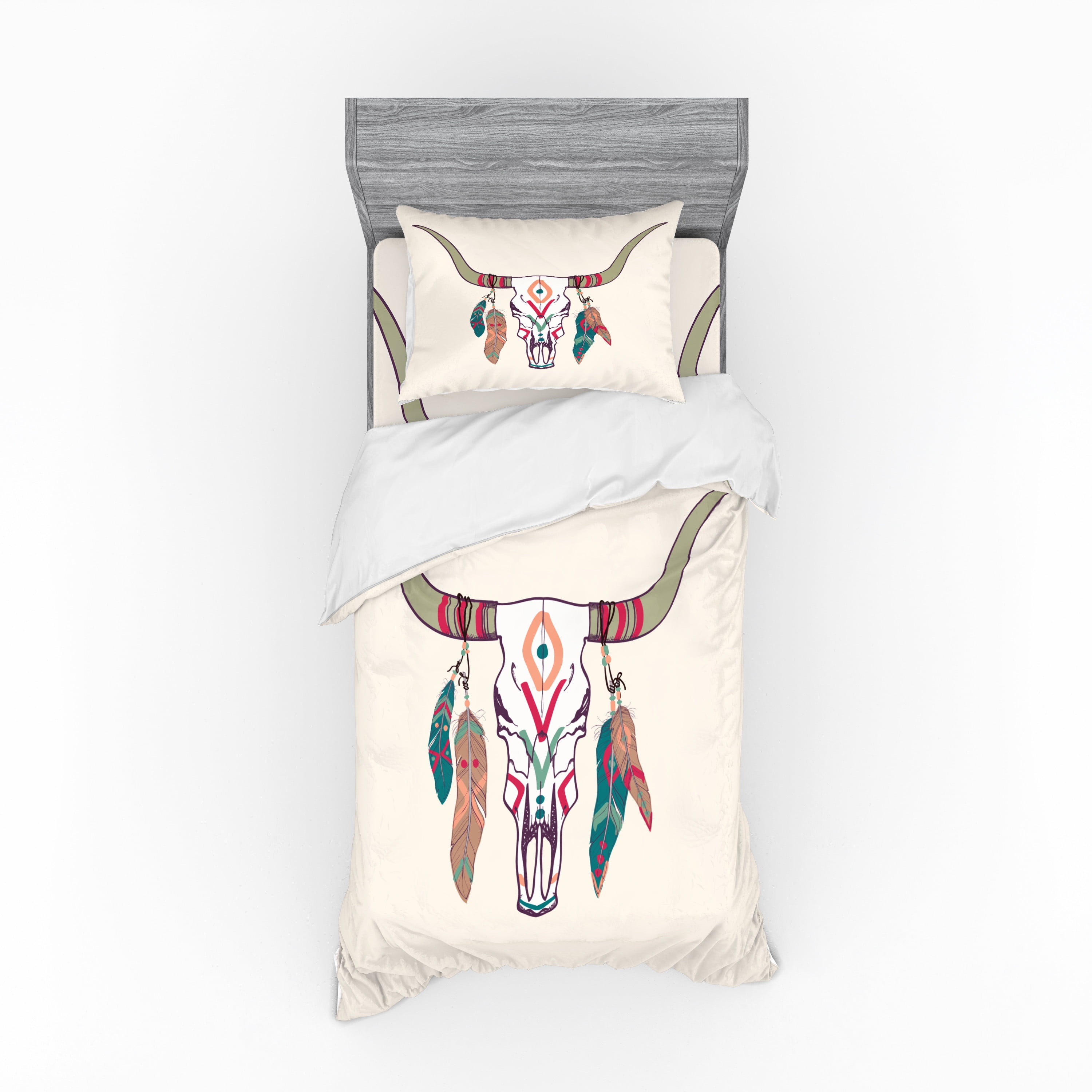 Ambesonne Tribal Bedding Set 3 Pcs, Texas Longhorn Steer, Twin, Multicolor