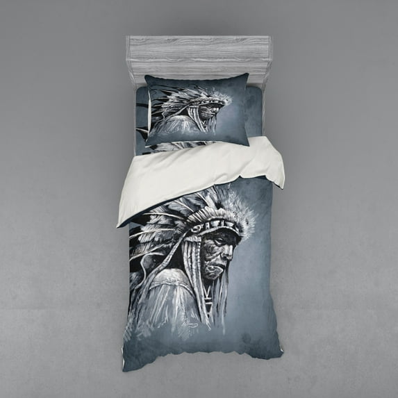 Ambesonne Tribal Bedding Set 3 Pcs, Tribe Chief Art, Twin XL, Grey Black White