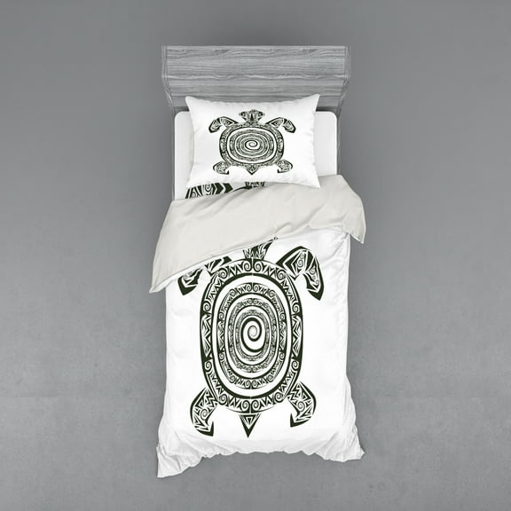 Ambesonne Tribal Bedding Set 3 Pcs, Turtle Maori, Twin, Black and White