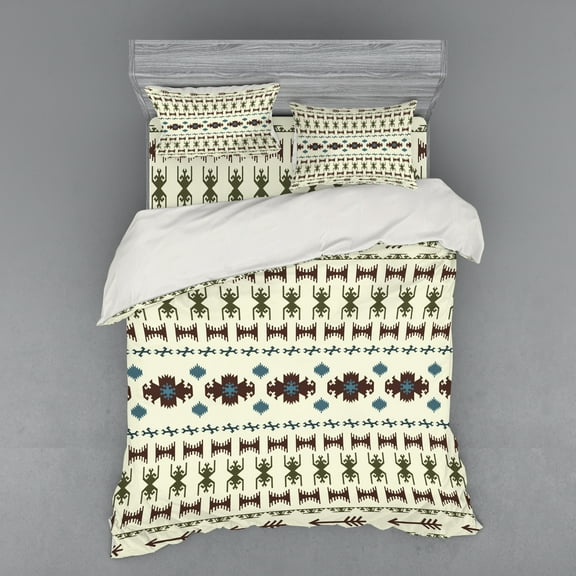 Ambesonne Tribal Bedding Set 4 Pcs, Aztec Native, Queen, Beige and Brown
