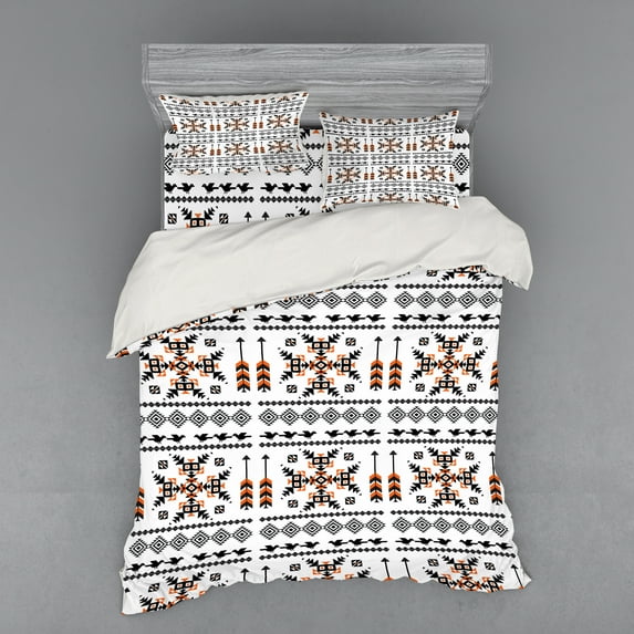 Ambesonne Tribal Bedding Set 4 Pcs, Birds Arrows, Queen, Orange Black White