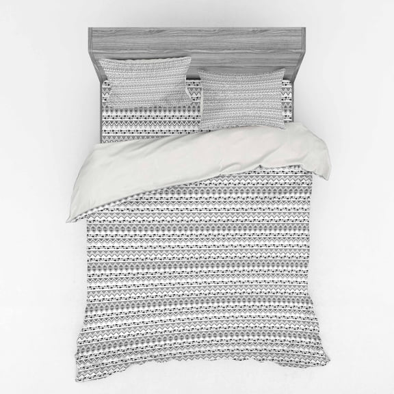 Ambesonne Tribal Bedding Set 4 Pcs, Bohemian Zigzags and Arrows, Queen, Charcoal Grey and White