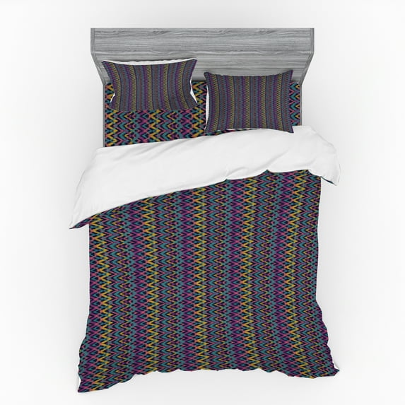 Ambesonne Tribal Bedding Set 4 Pcs, Folkloric Abstract Zigzags, Queen, Multicolor