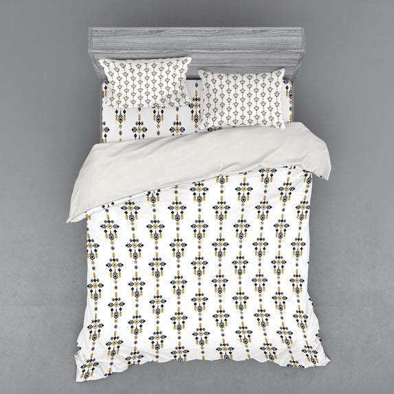 Ambesonne Tribal Bedding Set 4 Pcs, Geometric Aztec Art, Queen, Amber Black and White