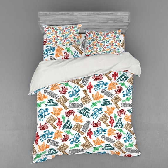 Ambesonne Tribal Bedding Set 4 Pcs, Mayan and Aztec, Queen, Multicolor