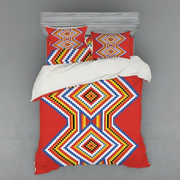 Ambesonne Tribal Bedding Set 4 Pcs, Mosaic American, Queen, Multicolor