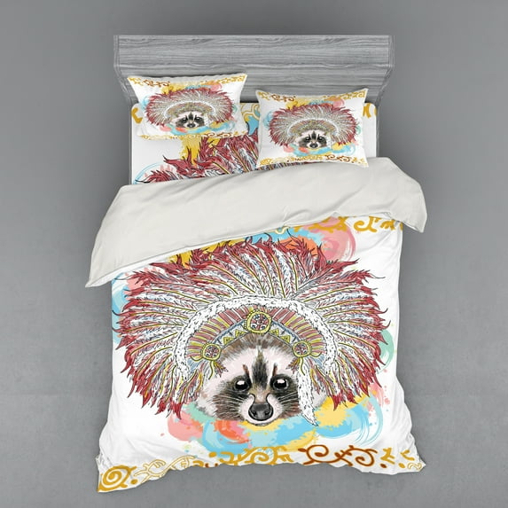 Ambesonne Tribal Bedding Set 4 Pcs, Prehistoric Feathers Ethnic, Queen, Multicolor