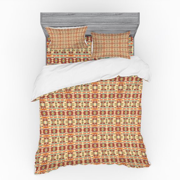 Ambesonne Tribal Bedding Set 4 Pcs, Traditional Geometric Motif, Queen, Pale Peach Multicolor