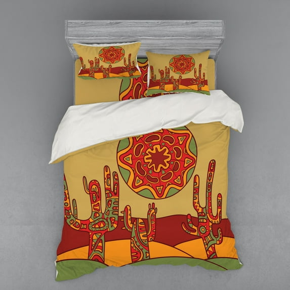 Ambesonne Tribal Bedding Set 4 Pcs, Tribal Design Cactus, Queen, Multicolor