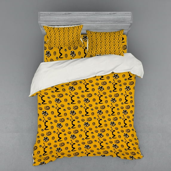 Ambesonne Tribal Bedding Set 4 Pcs, Women Native, Queen, Yellow Black