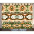 thumbnail image 1 of Ambesonne Tribal Curtains 2 Panel Set, Aztec Mayan Style Stripe, 108" x 96", Green Brown Amber, 1 of 3
