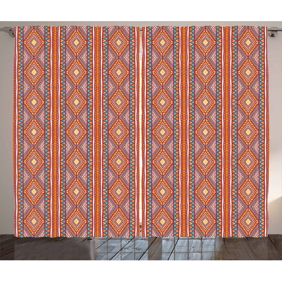 Ambesonne Tribal Curtains 2 Panel Set, Traditional Aztec Motifs, 108" x 63", Multicolor