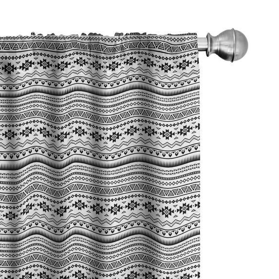 Ambesonne Tribal Curtains, American Folkloric, Pair of 28"x95", Black White