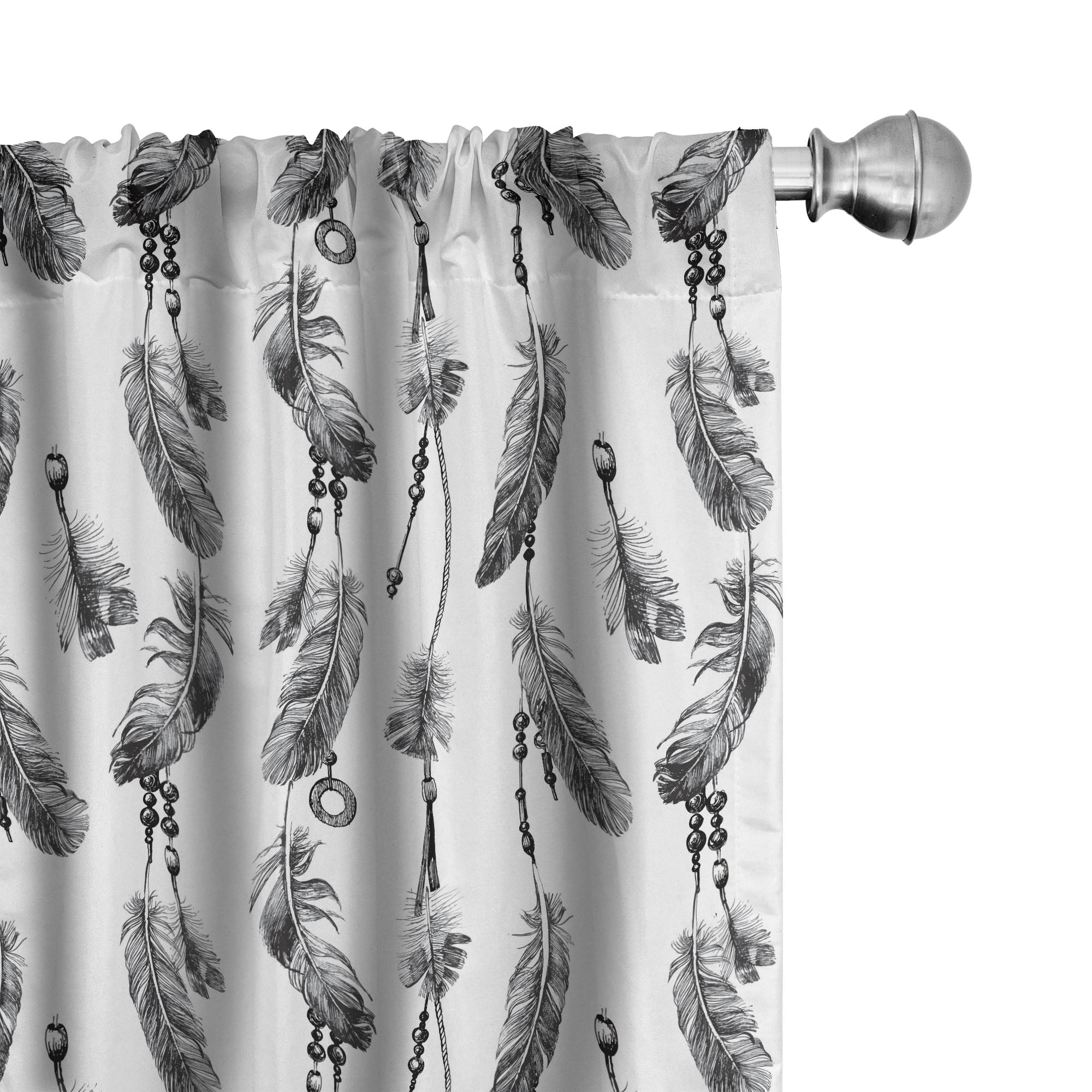 Ambesonne Tribal Curtains, Black White Boho Feather, Pair of 28"x84