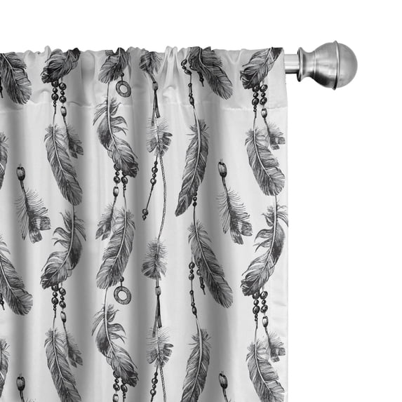 Ambesonne Tribal Curtains, Black White Boho Feather, Pair of 28"x84", Charcoal Grey White