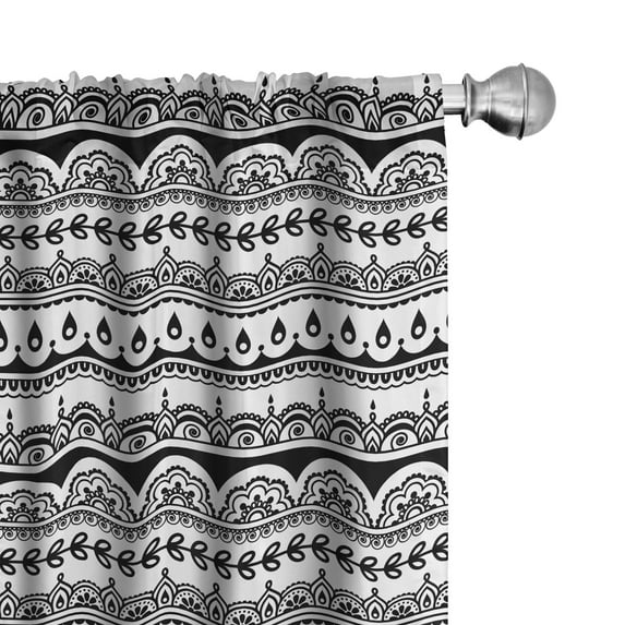 Ambesonne Tribal Curtains, Borders with Leaf, Pair of 28"x63", Black and White