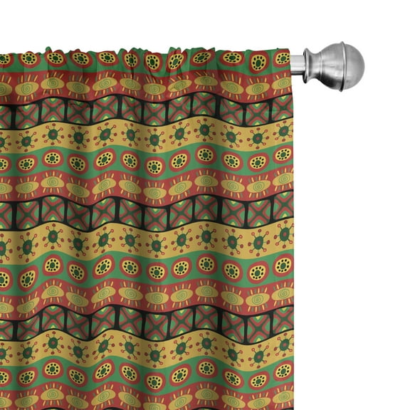 Ambesonne Tribal Curtains, Cultural Circles and Squares, Pair of 28"x84", Multicolor