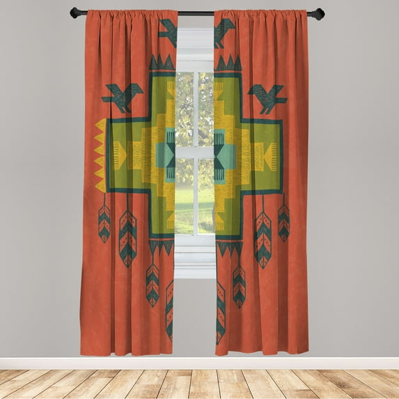 Ambesonne Tribal Curtains, Dreamcatcher Folkloric Print, Pair of 28"x84", Pale Ruby Multicolor