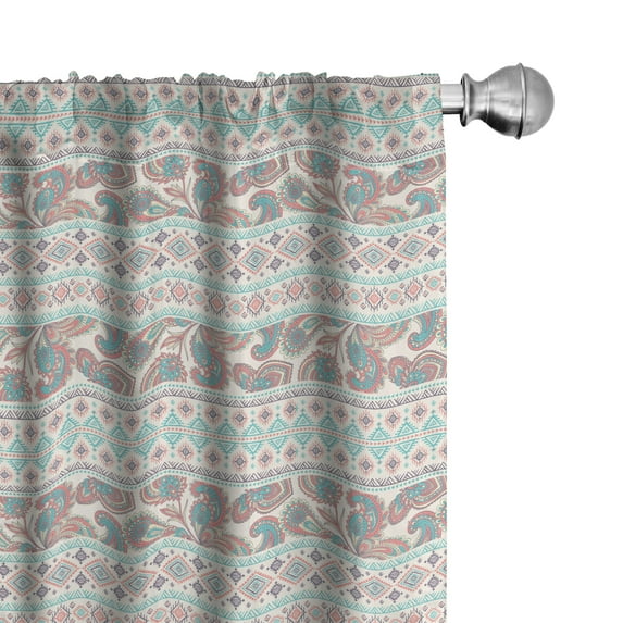 Ambesonne Tribal Curtains, Floral Paisley and Aztec, Pair of 28"x95", Cream Aqua and Coral