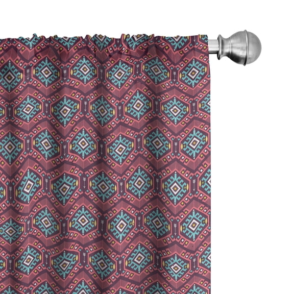 Ambesonne Tribal Curtains, Hipster Tribal, Pair of 28"x95", Dark Coral Turquoise