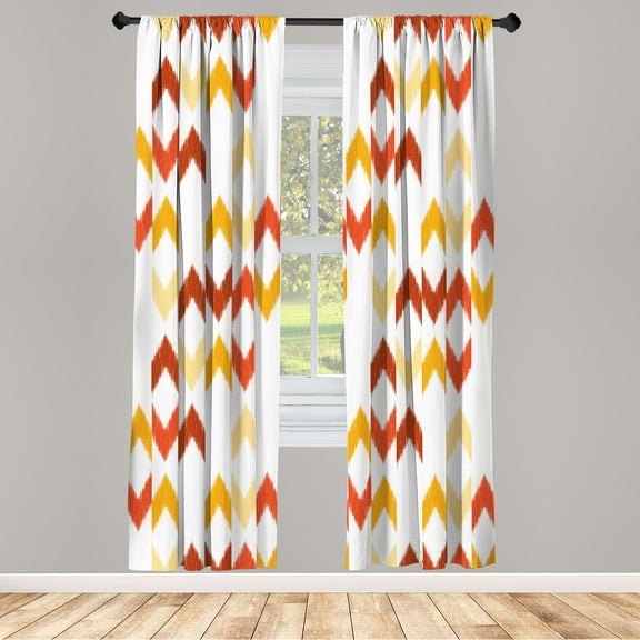 Ambesonne Tribal Curtains, Ikat Ethnic Chevron Print, Pair of 28"x63", Apricot Paprika