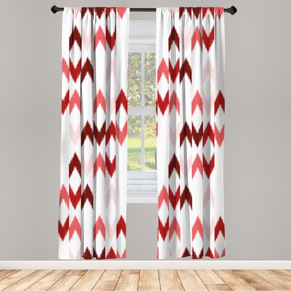 Ambesonne Tribal Curtains, Ikat Ethnic Chevron Print, Pair of 28"x63", Burgundy White