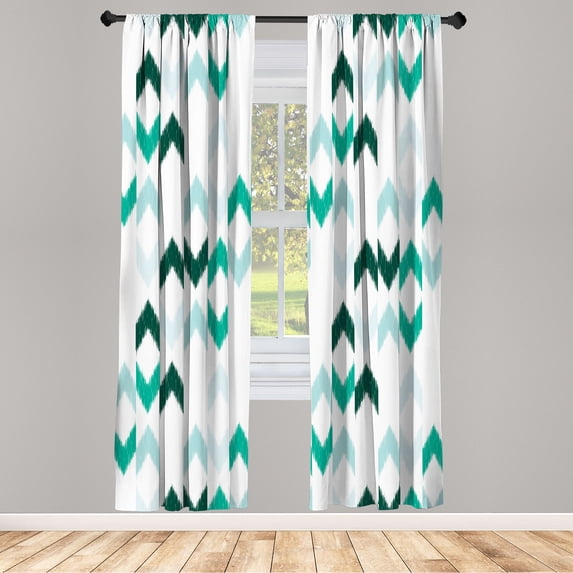 Ambesonne Tribal Curtains, Ikat Ethnic Chevron Print, Pair of 28"x95", Seafoam White