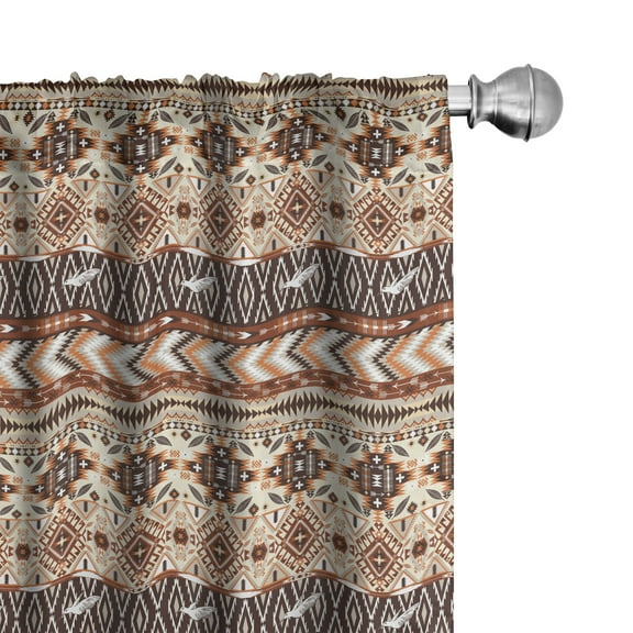 Ambesonne Tribal Curtains, Indigenous Art Borders, Pair of 28"x63", Orange Brown Beige