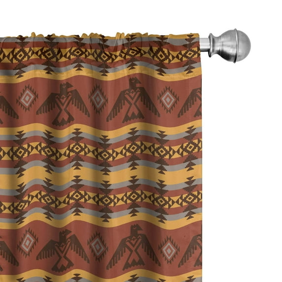 Ambesonne Tribal Curtains, Indigenous Motifs, Pair of 28"x63", Cinnamon Marigold Grey
