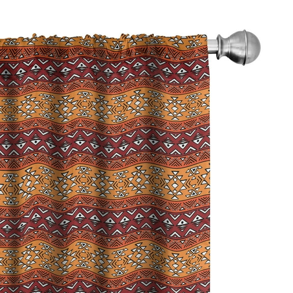 Ambesonne Tribal Curtains, Retro Motifs, Pair of 28"x63", Ruby Apricot