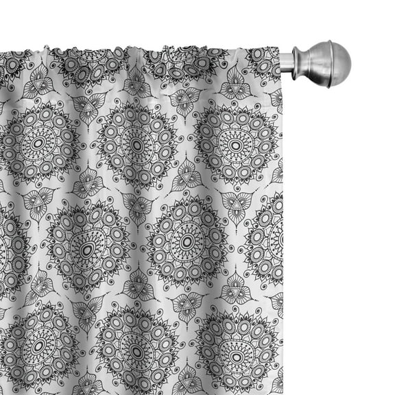 Ambesonne Tribal Curtains, South Eastern Pattern, Pair of 28"x84", Black and White