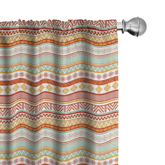 Ambesonne Tribal Curtains, Striped with Art, Pair of 28"x84", Marigold Red and Tan